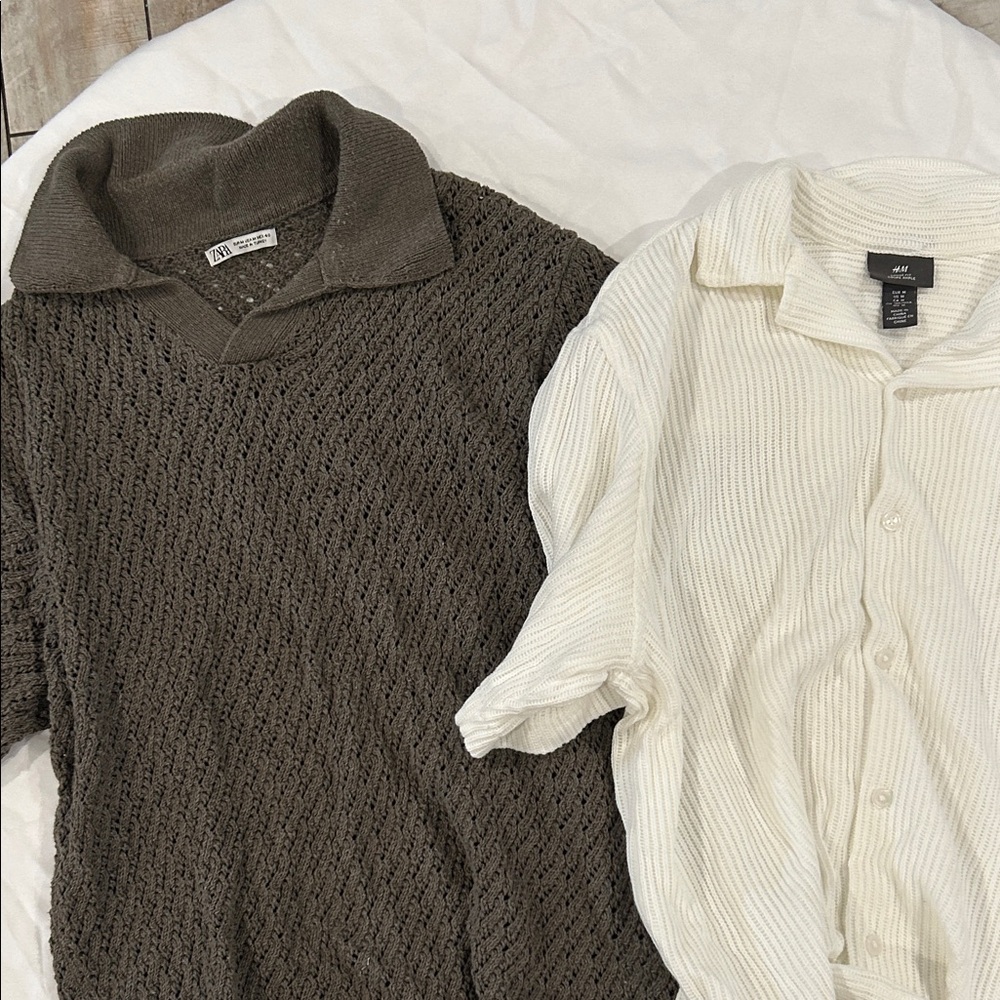Zara Taupe Knit Sweater and Ivory Top